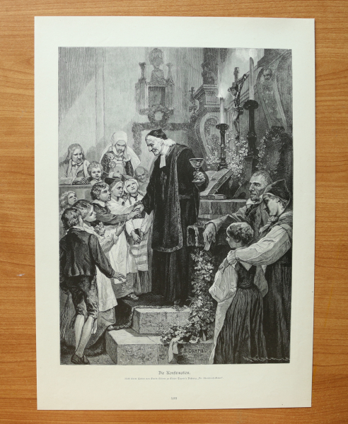 Wood Engraving The Confirmation 1881 after Erwin Oehme Art Artist